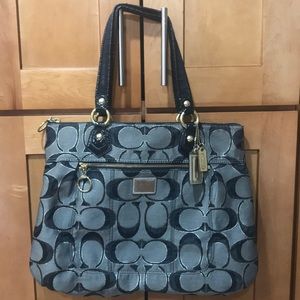 Coach gray and black purse with gold hardware